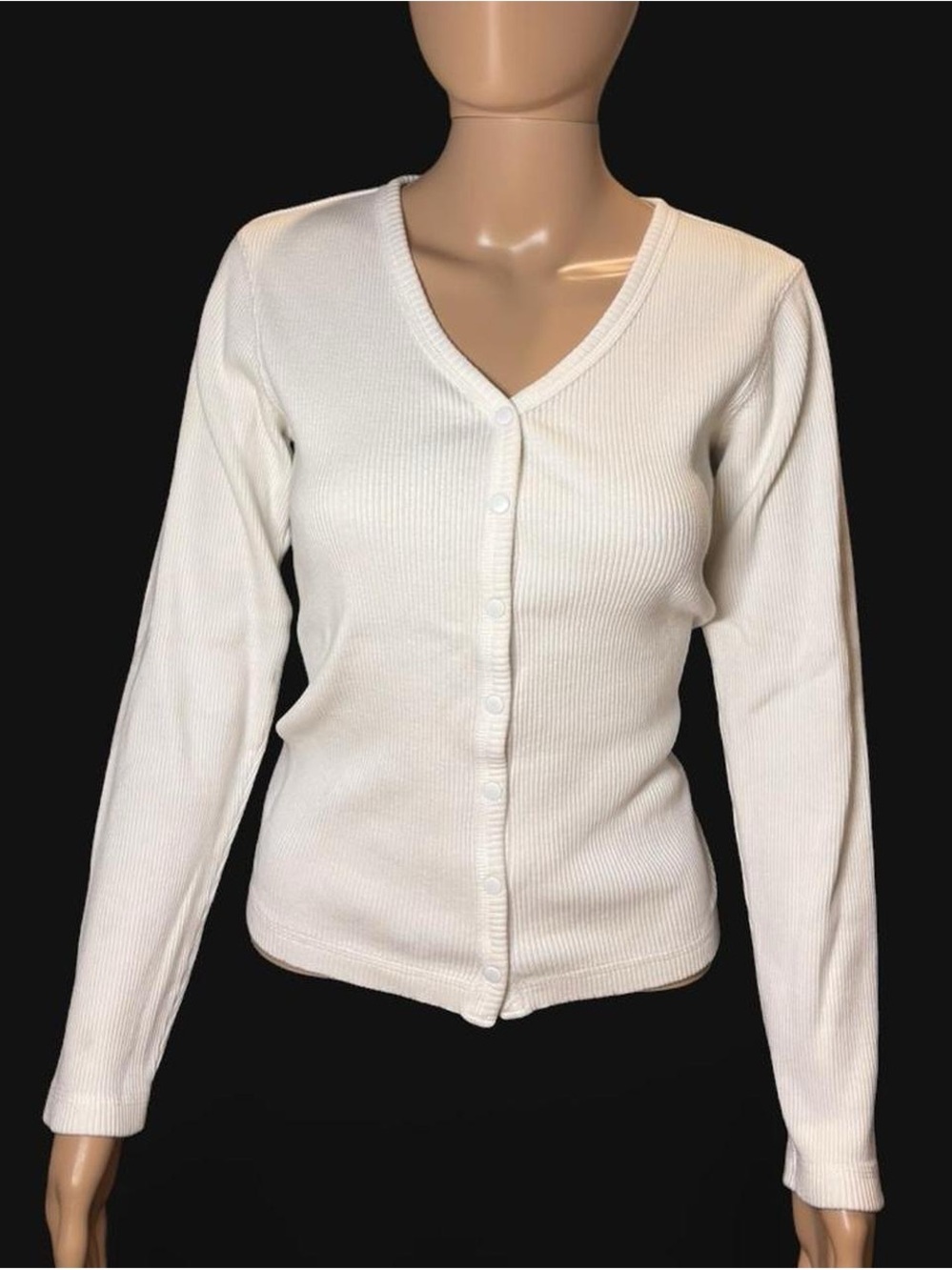 GAP Women's Cream Ribbed Button-Front V-Neck Cardigan